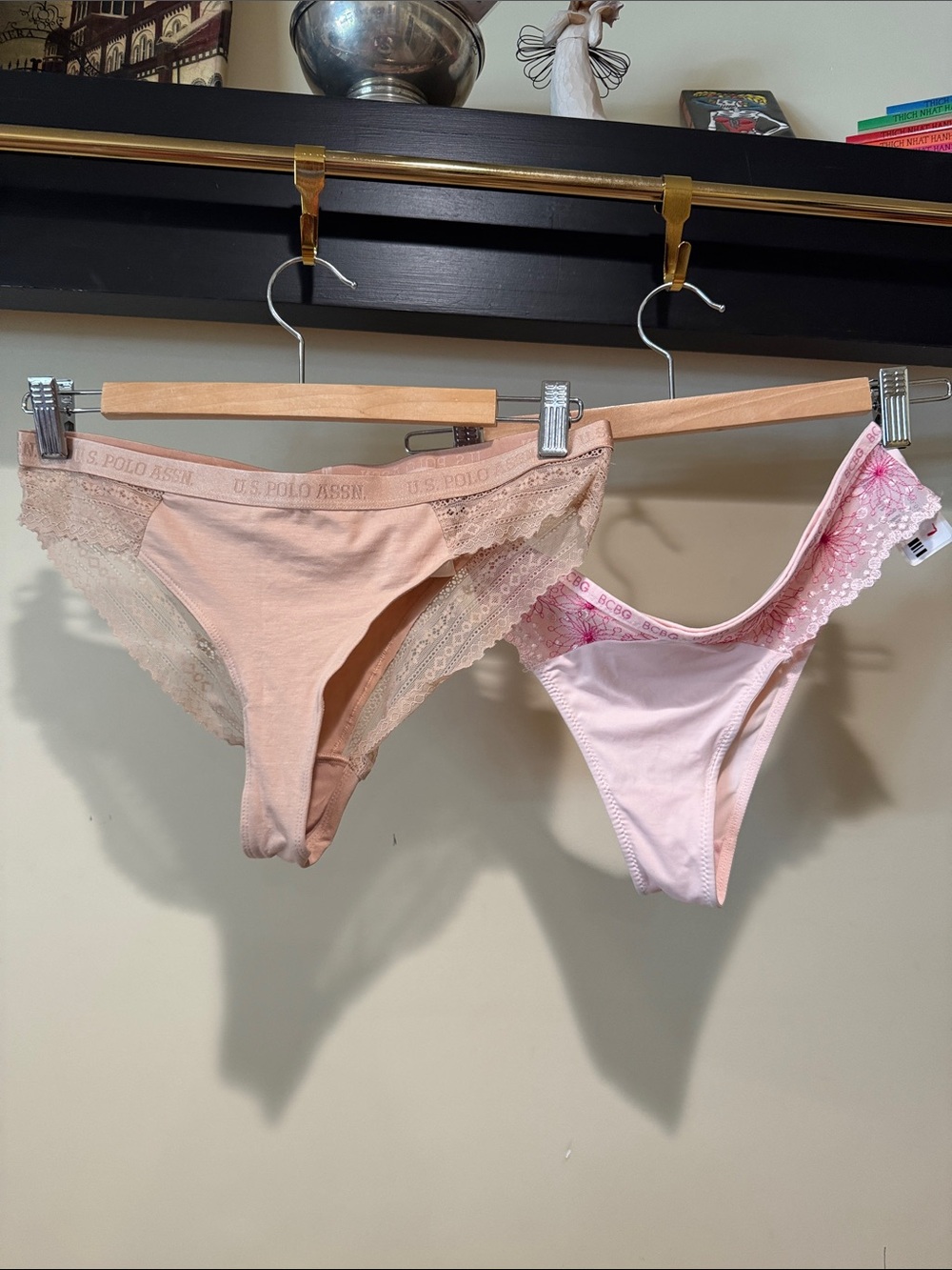 U.S. Polo Assn. Women's Lace-Trim Bikini Briefs in Peach and Light Pink